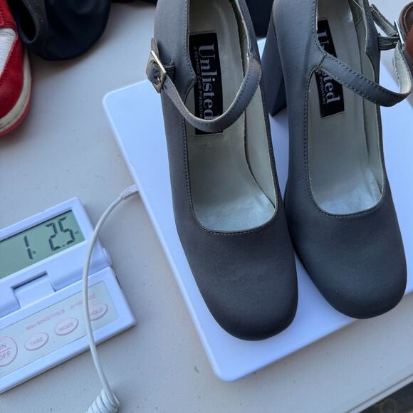 Vtg Unlisted Gray Mary Jane Heels Size 7.5 Block Pump Y2K Square Toe Retro - Picture 11 of 11